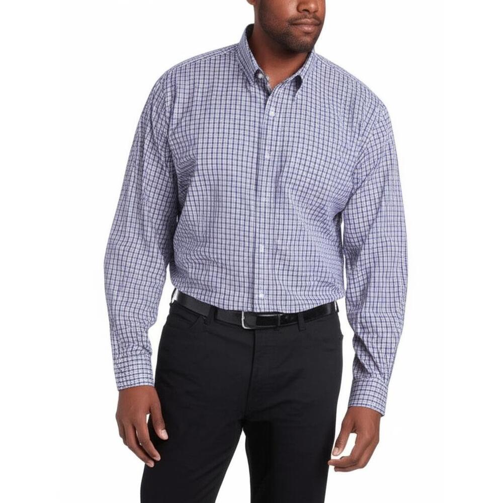 Kirkland Signature Mens Blue White Plaid Classic Button Down Shirt Size L